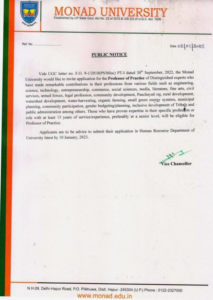 Application for the Professor of Practice